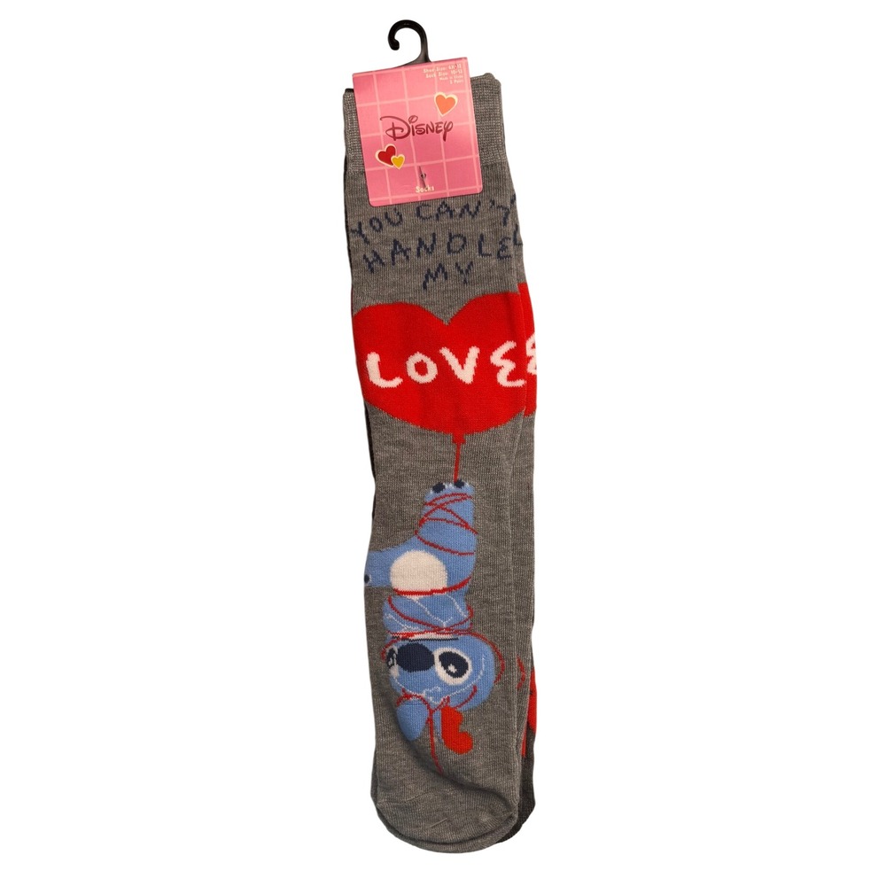 Disney Stitch You Cant Handle My Love, Heart Crew Socks 2 Pairs shoe Size 6.5-12